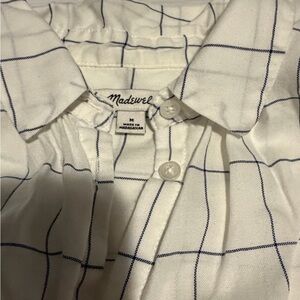 Madewell White Shirt with Navy Windowpane Grid